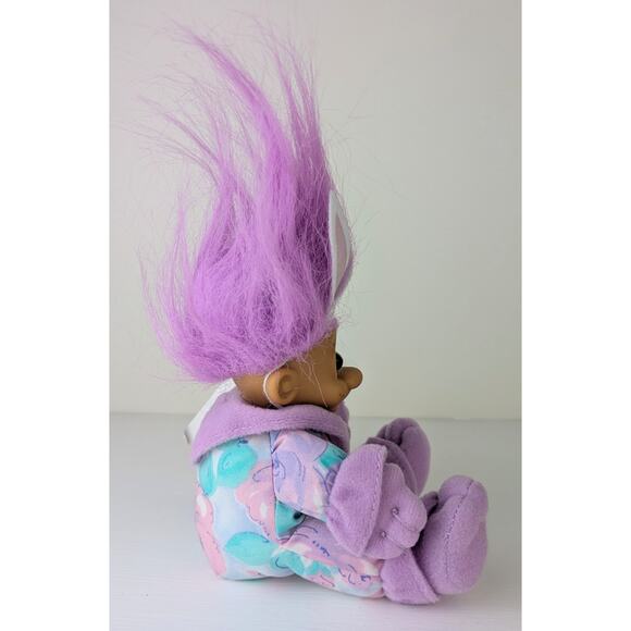 VTG Russ Luv Pet Easter Bunny Troll Doll w/ Tags 5" Girl Purple Hair Floral PJs - Picture 4 of 7